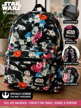 Star Wars Loungefly Floral Full Size Backpack Millennium Falcon X-Wing Disney